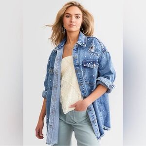 VEVERET Women’s Rhinestone Denim Shirt Jacket